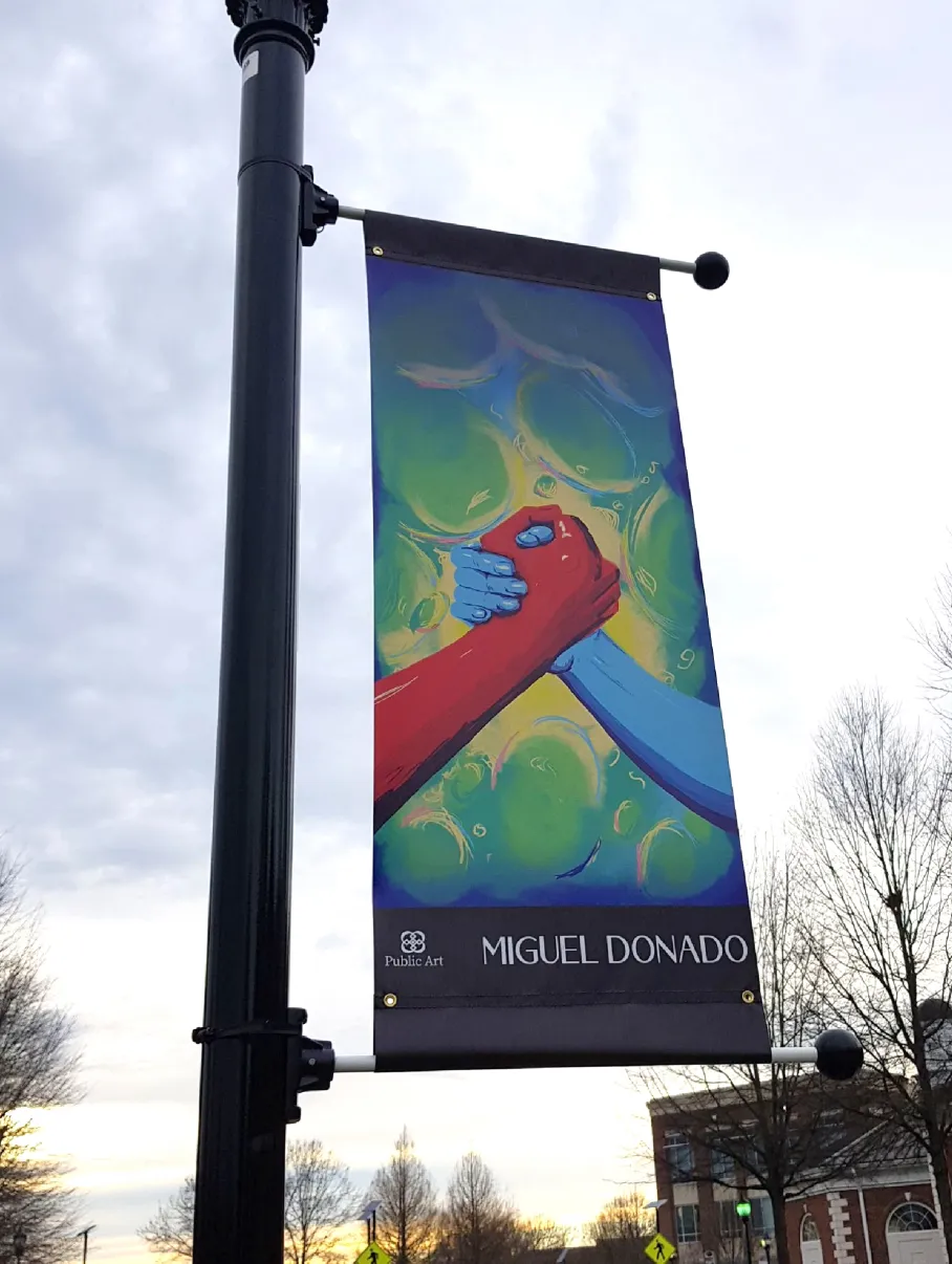 Town of Davidson Banner: a red and a blue hand grasp each other in support