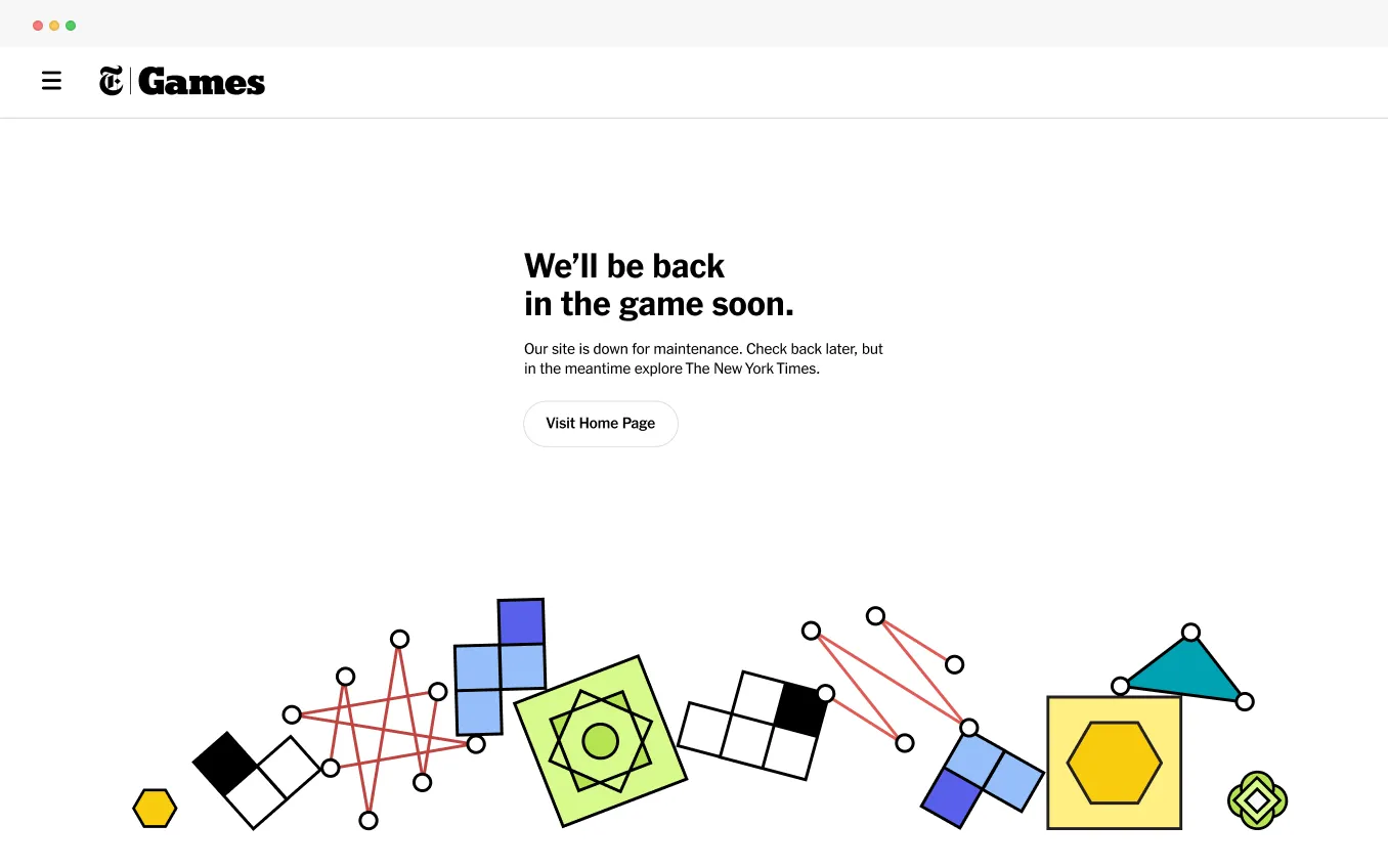 desktop version of NYT Games maintenance page