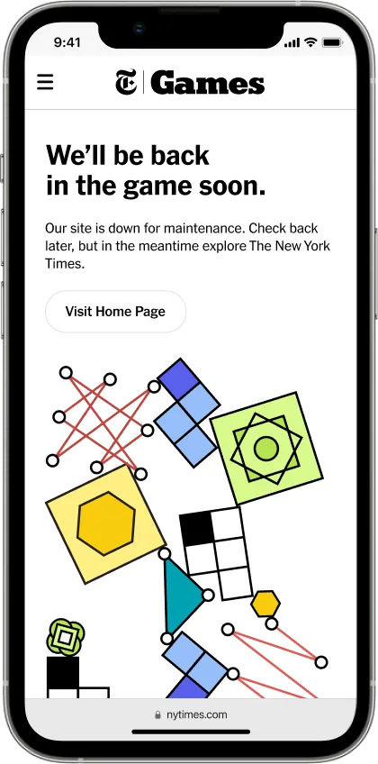 mobile version of NYT Games maintenance page