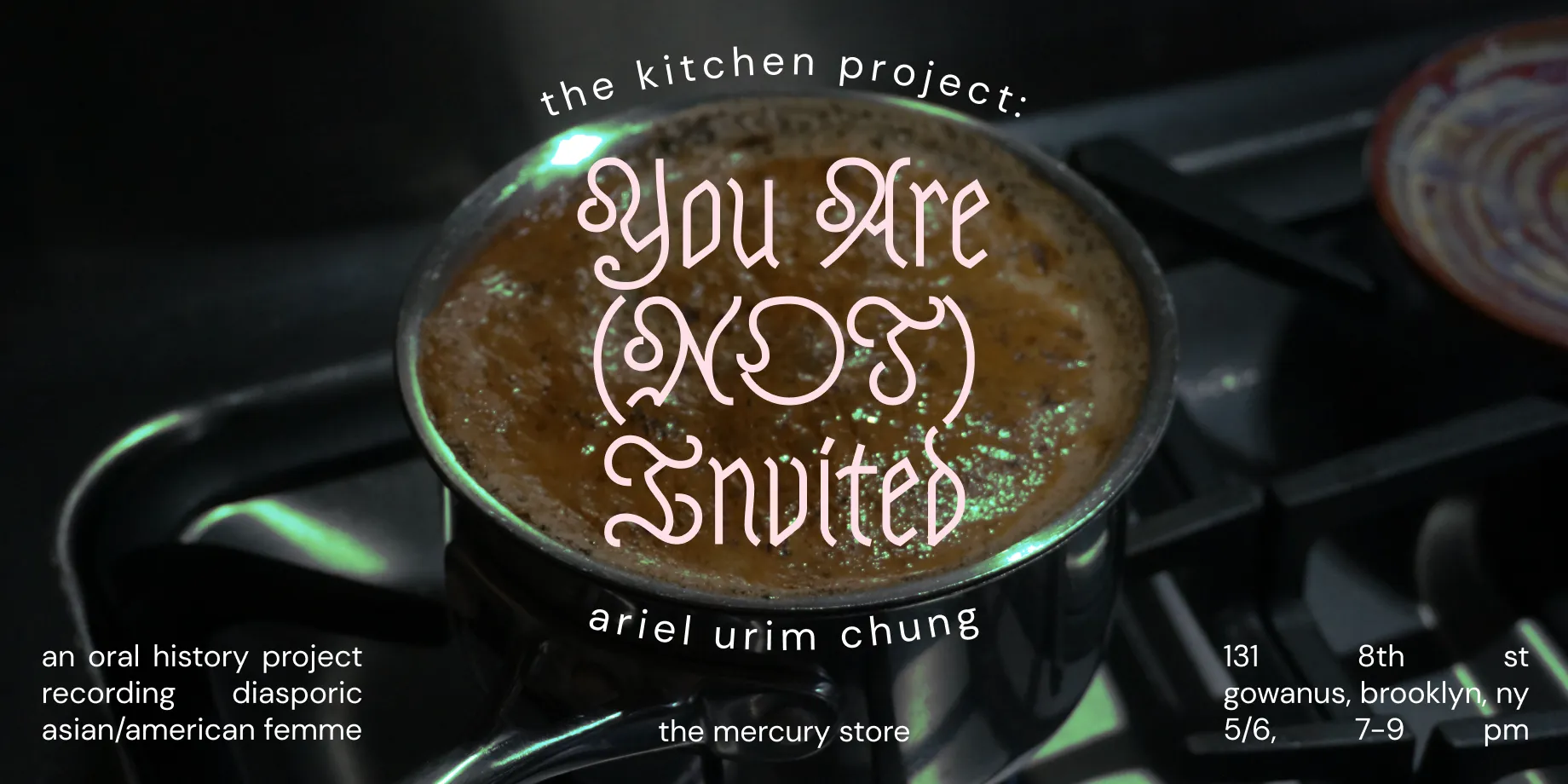 Social media graphic advertising 'You Are (Not) Invited I': a boiling pot of chai with an overlay of informational text